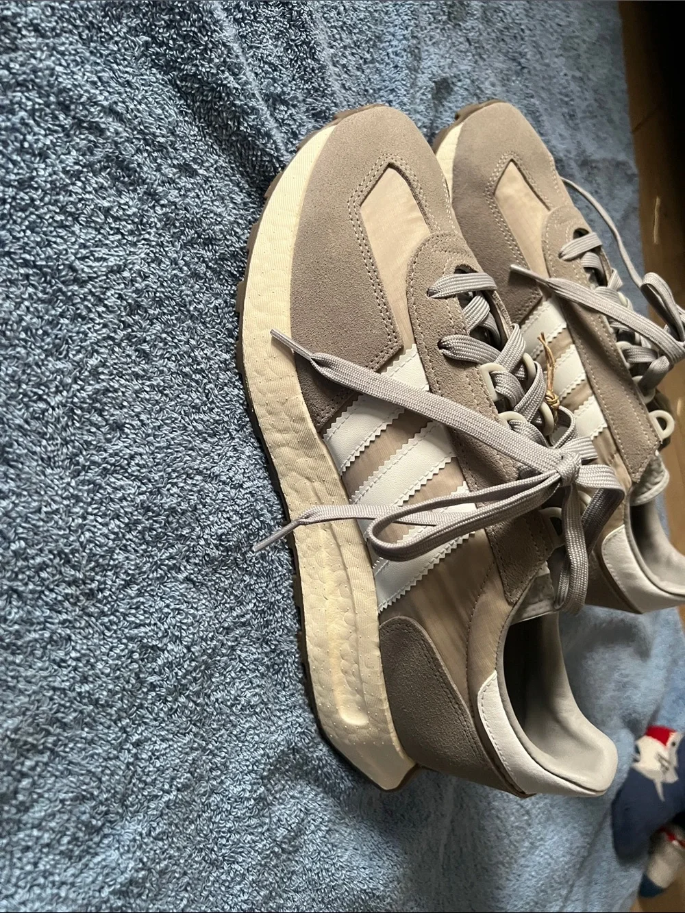 adidas Taupe and White Retro-Style Suede Sneakers